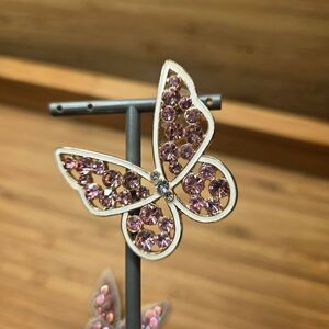 Eye-candy Women's Pink and Gold rhinestone butterfly earrings